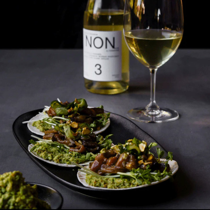 Miso Glazed Eggplant Tacos with Spiced Guac and Pistachio Crunch - Cook & Nelson