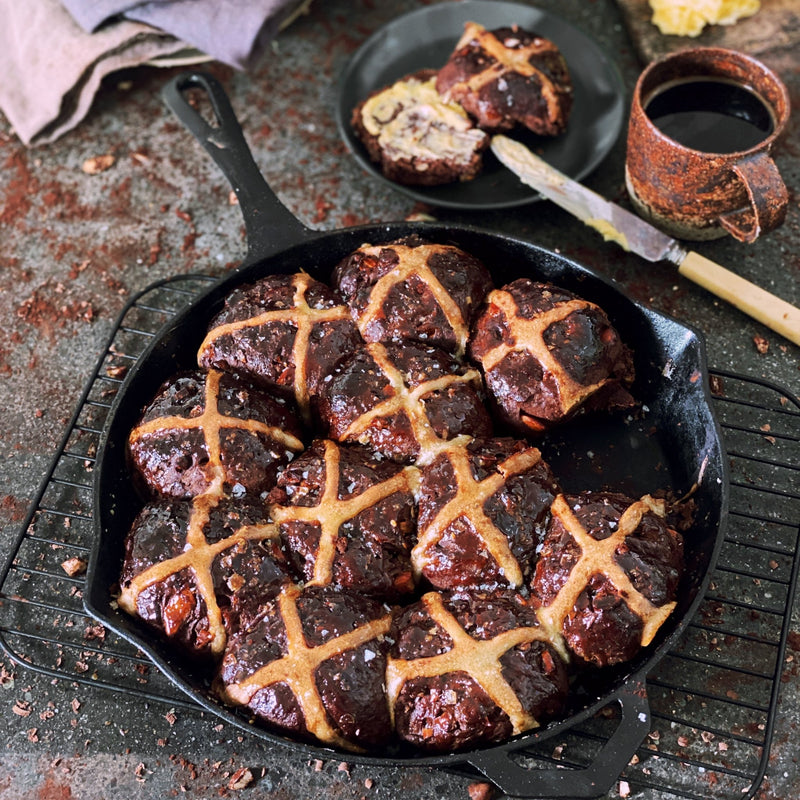 Salted Almond Chocolate Hot Cross Buns - Cook & Nelson