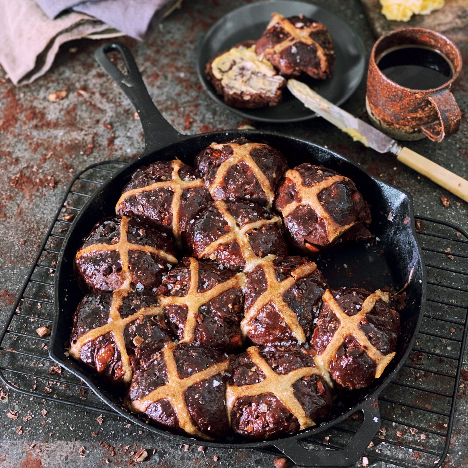 Salted Almond Chocolate Hot Cross Buns - Cook & Nelson